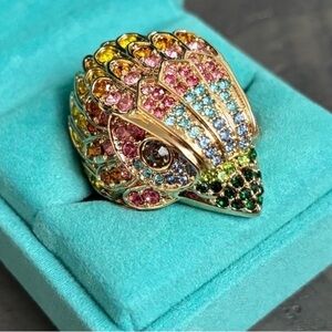 Kurt Geiger Gold-Tone Multicolor Crystal Eagle Ring size 7.5